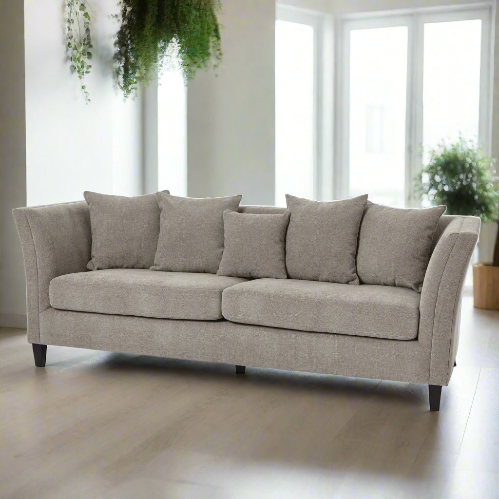 Vesper Taupe Cushion Back Three Seater Sofa