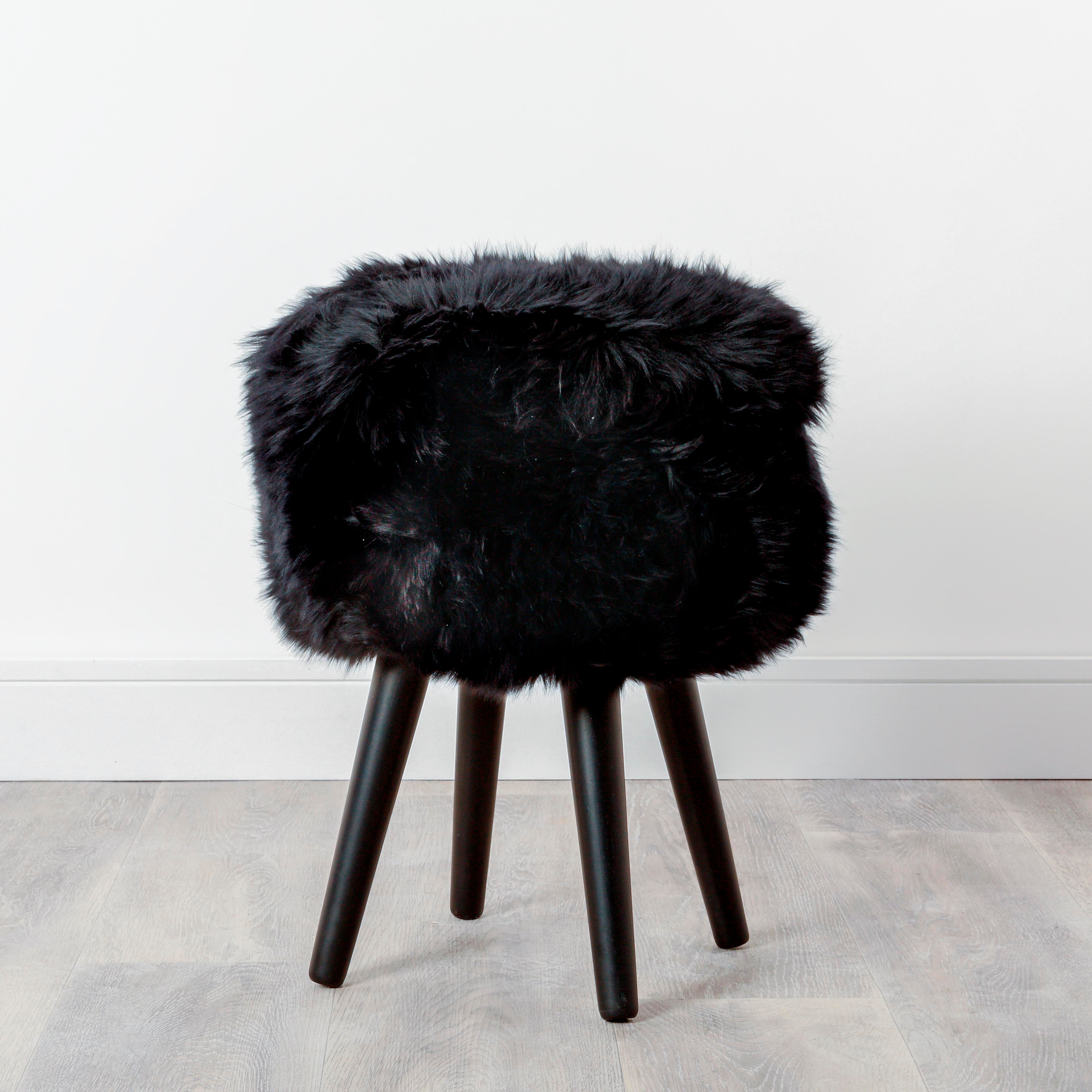 Natural Sheepskin Wood Stool