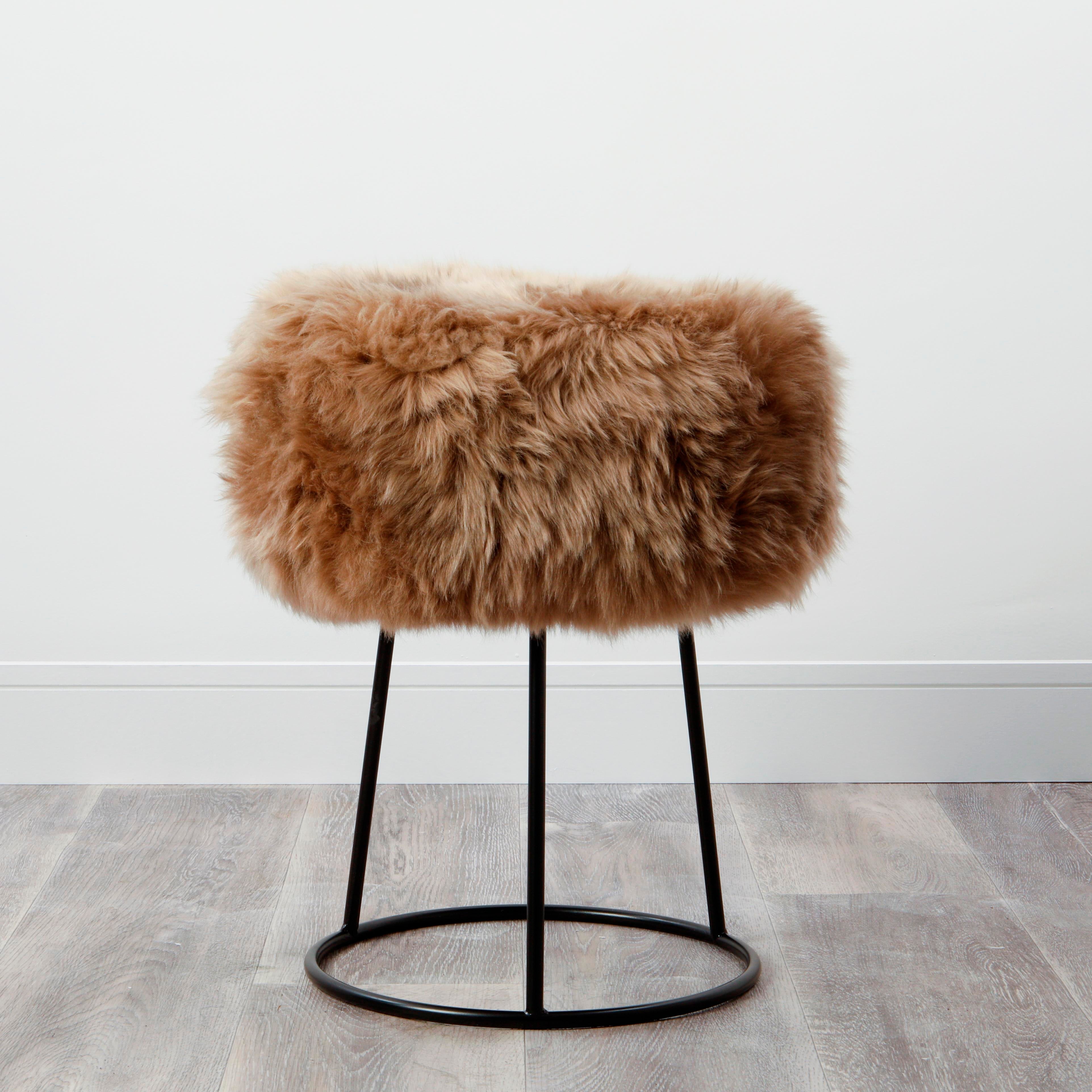 Natural Sheepskin Metal Stool