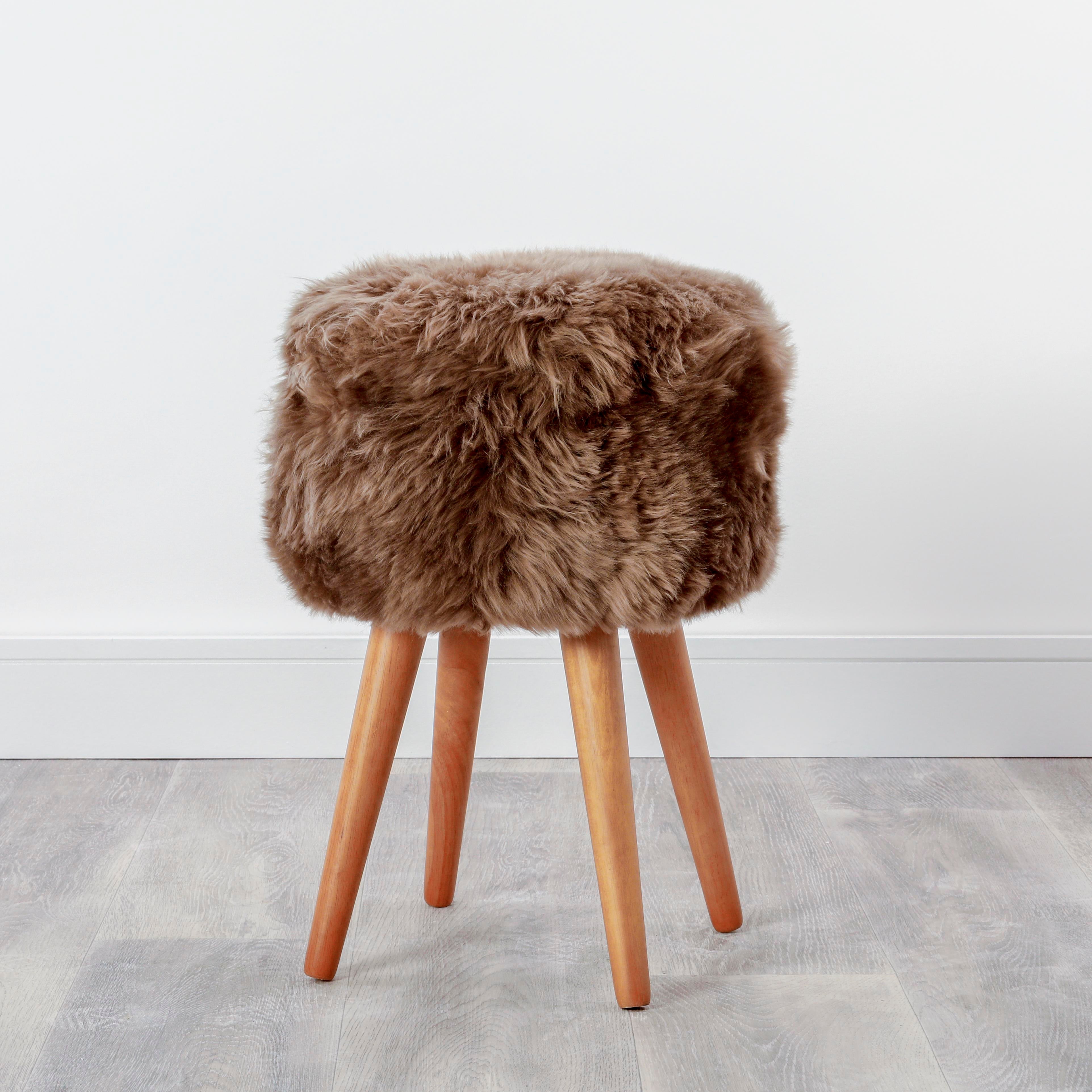 Natural Sheepskin Wood Stool