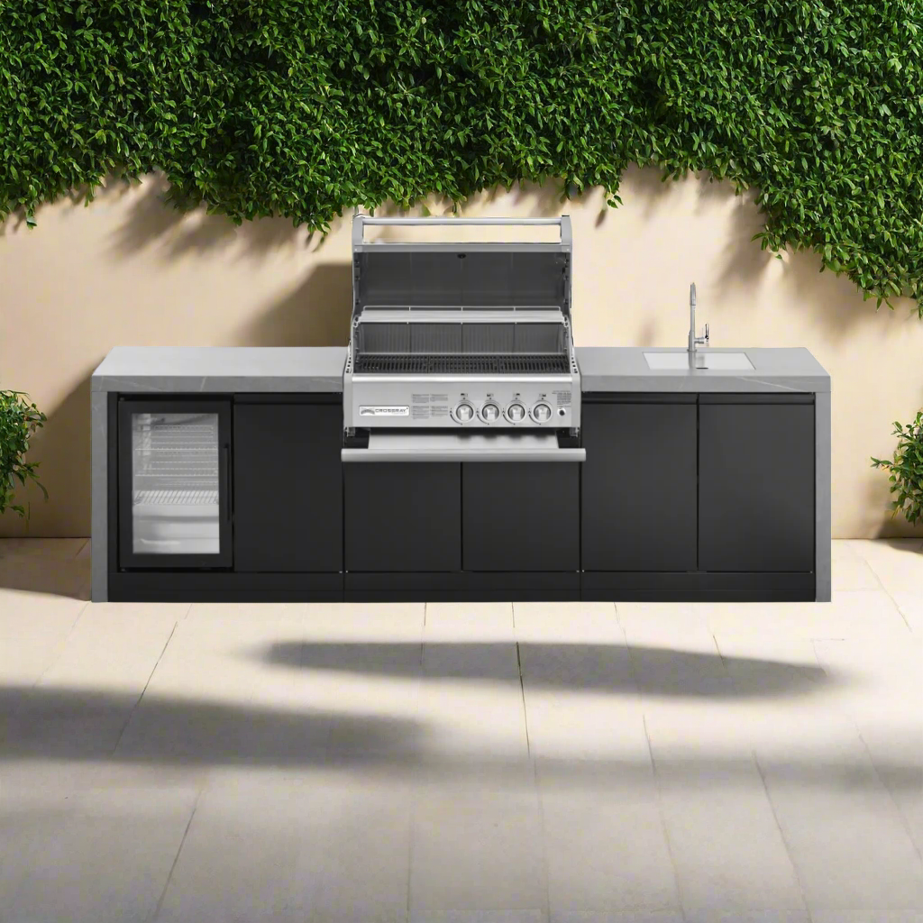 GrandPro 284cm Series Crossray Modular Outdoor Kitchen with Fridge & Sink Waterfall Edition