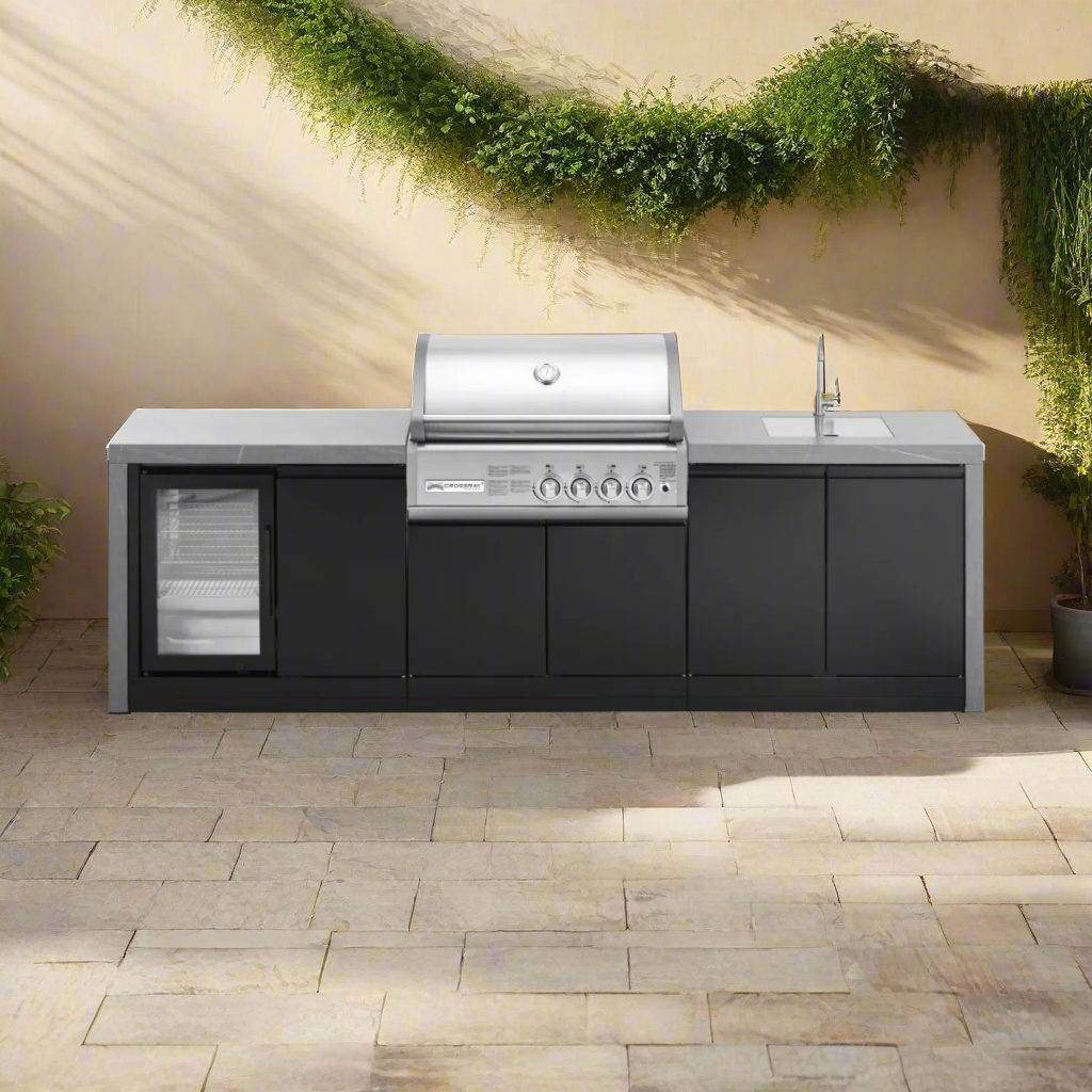 GrandPro 284cm Series Crossray Modular Outdoor Kitchen with Fridge & Sink Waterfall Edition