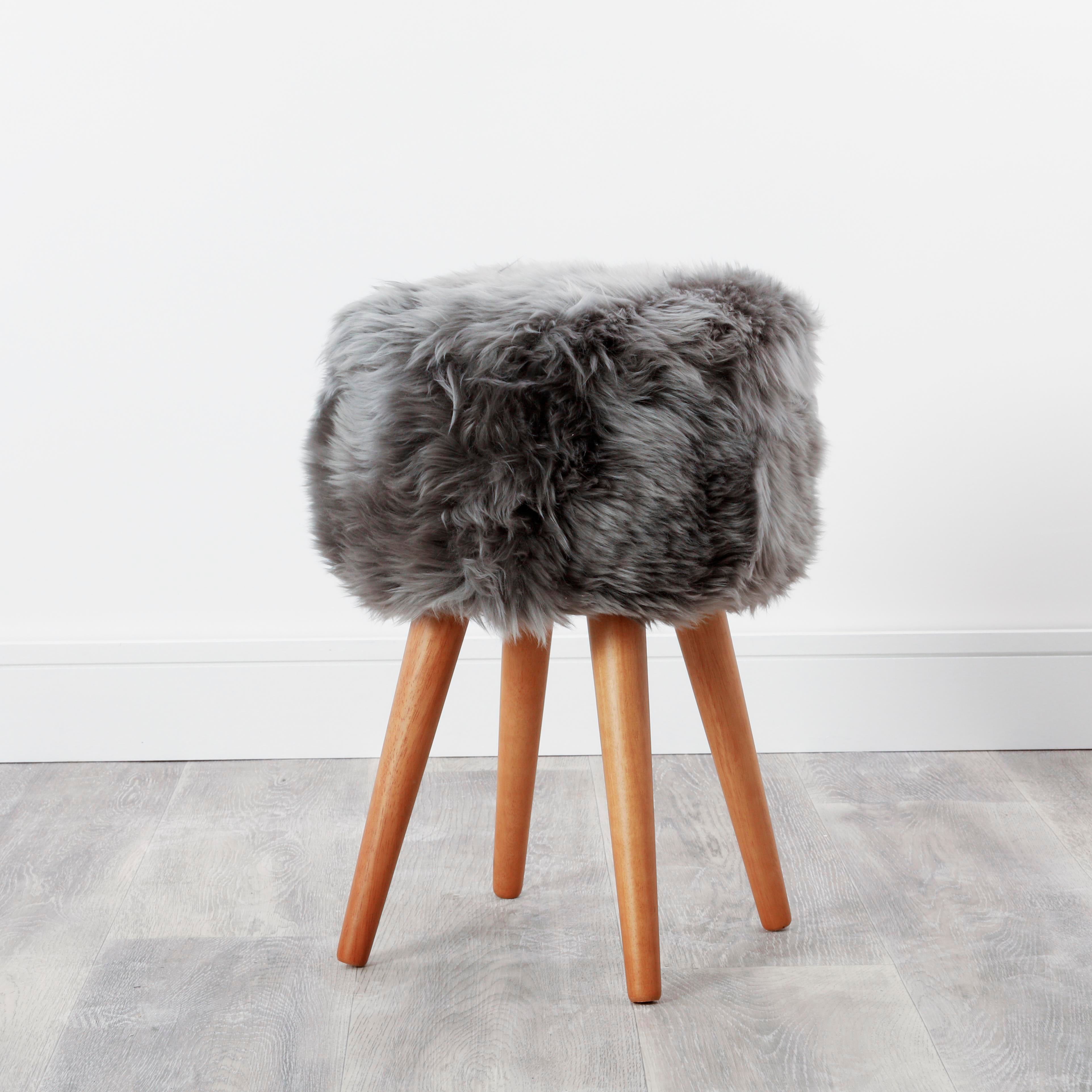 Natural Sheepskin Wood Stool