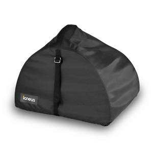 A white background shot of the Igneus BBQ Pizza Oven showing the logo and the handle.