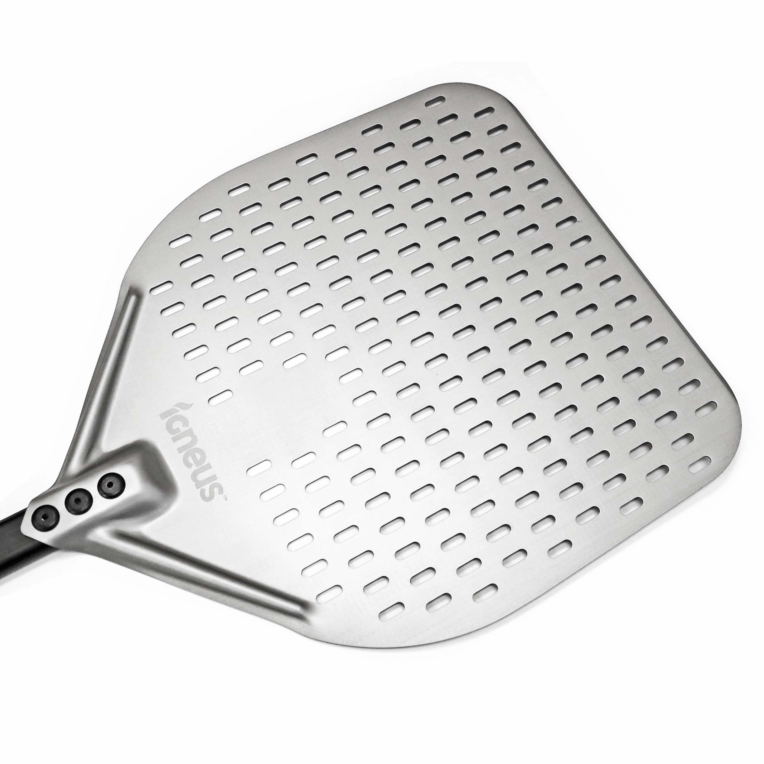 A white background shot of the Igneus BBQ pizza oven pizza peel