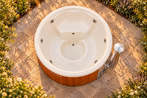 Inside the Everyday: cream fibreglass shell, moulded benches and hydromassage jets