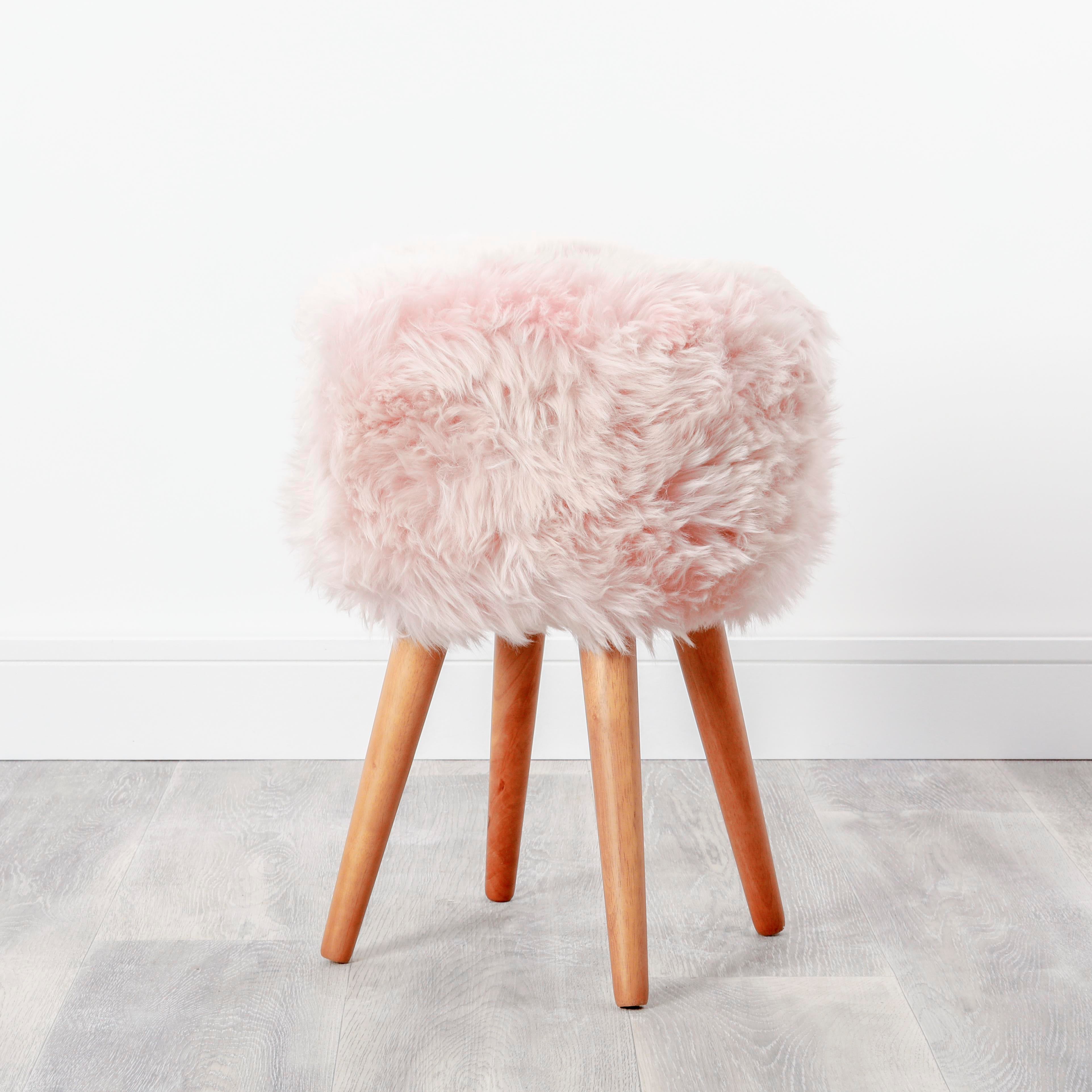 Natural Sheepskin Wood Stool