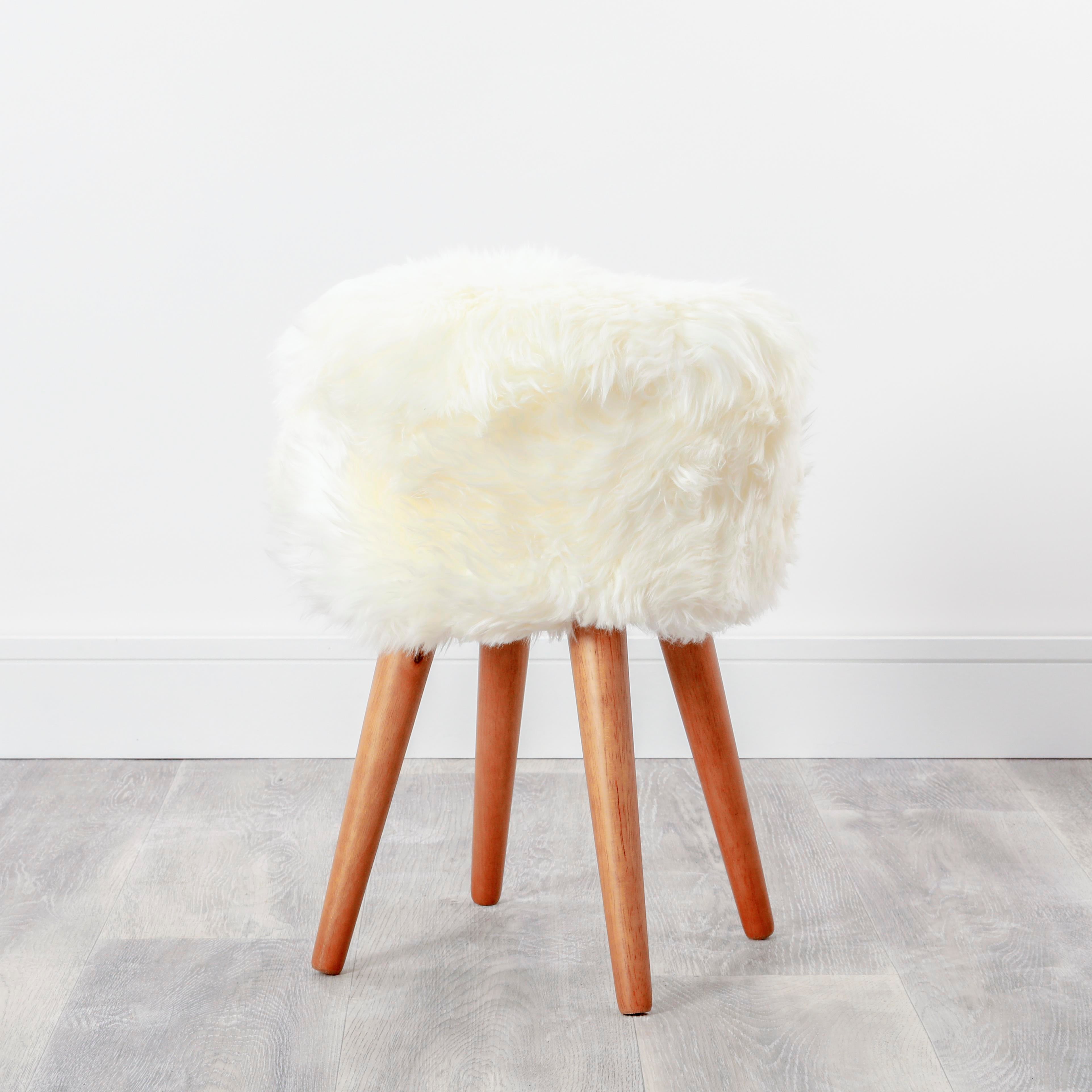 Natural Sheepskin Wood Stool