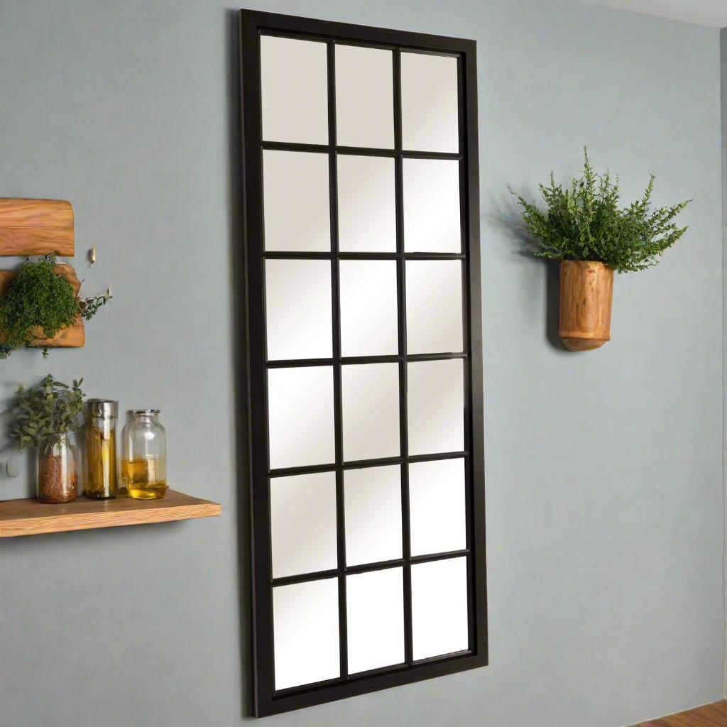 Tall Black Wooden Window Mirror