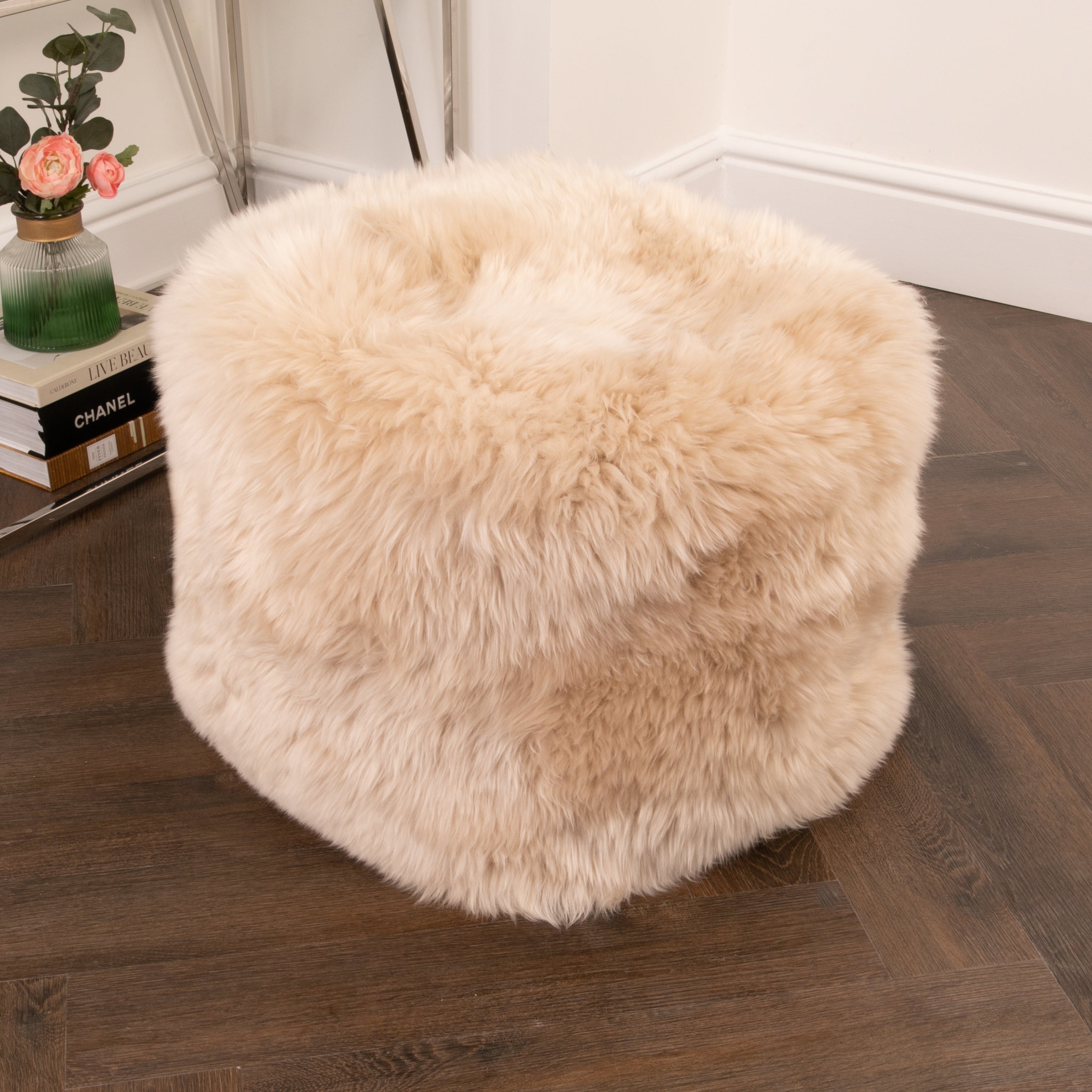 Natural New Zealand Long Pile Pouffe