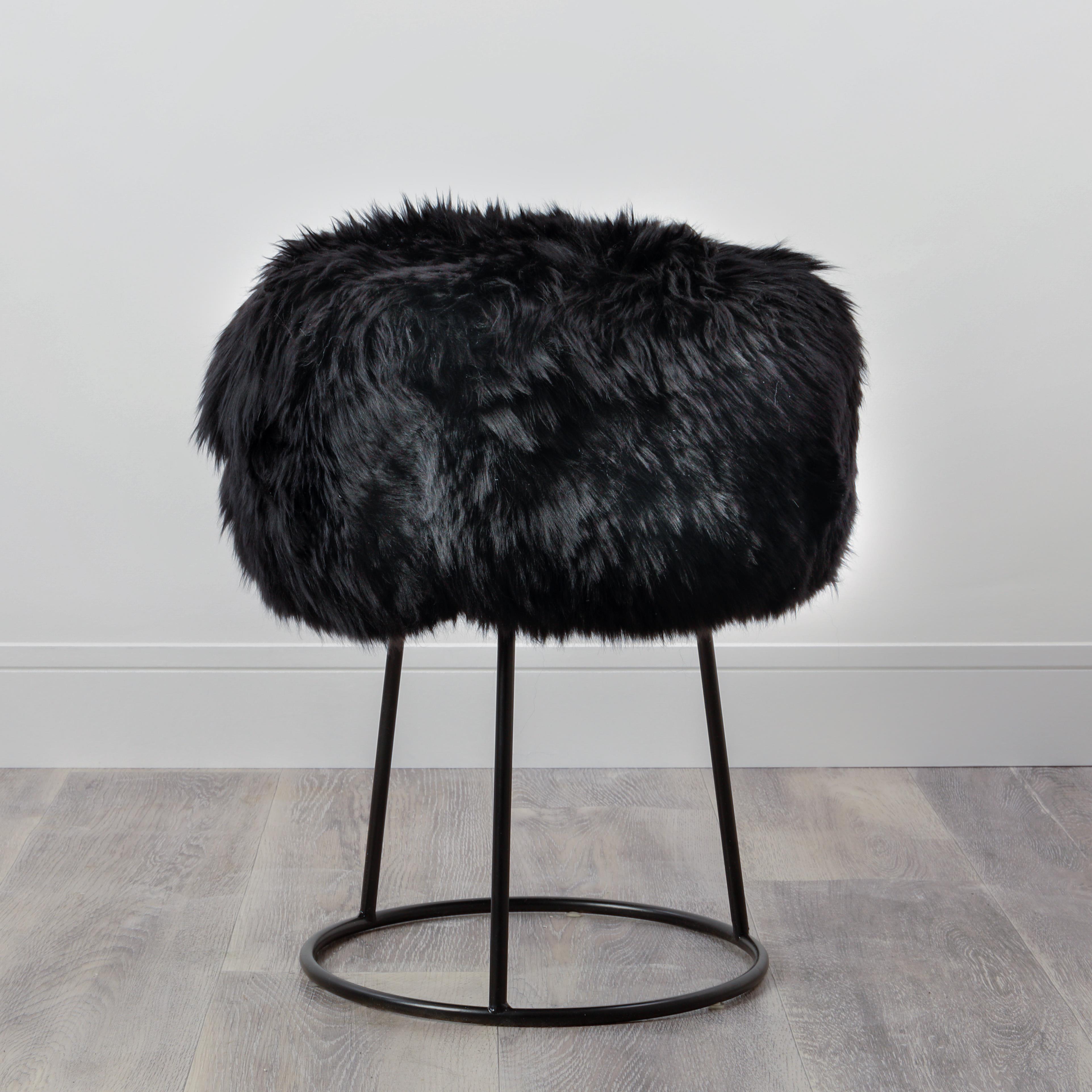 Natural Sheepskin Metal Stool