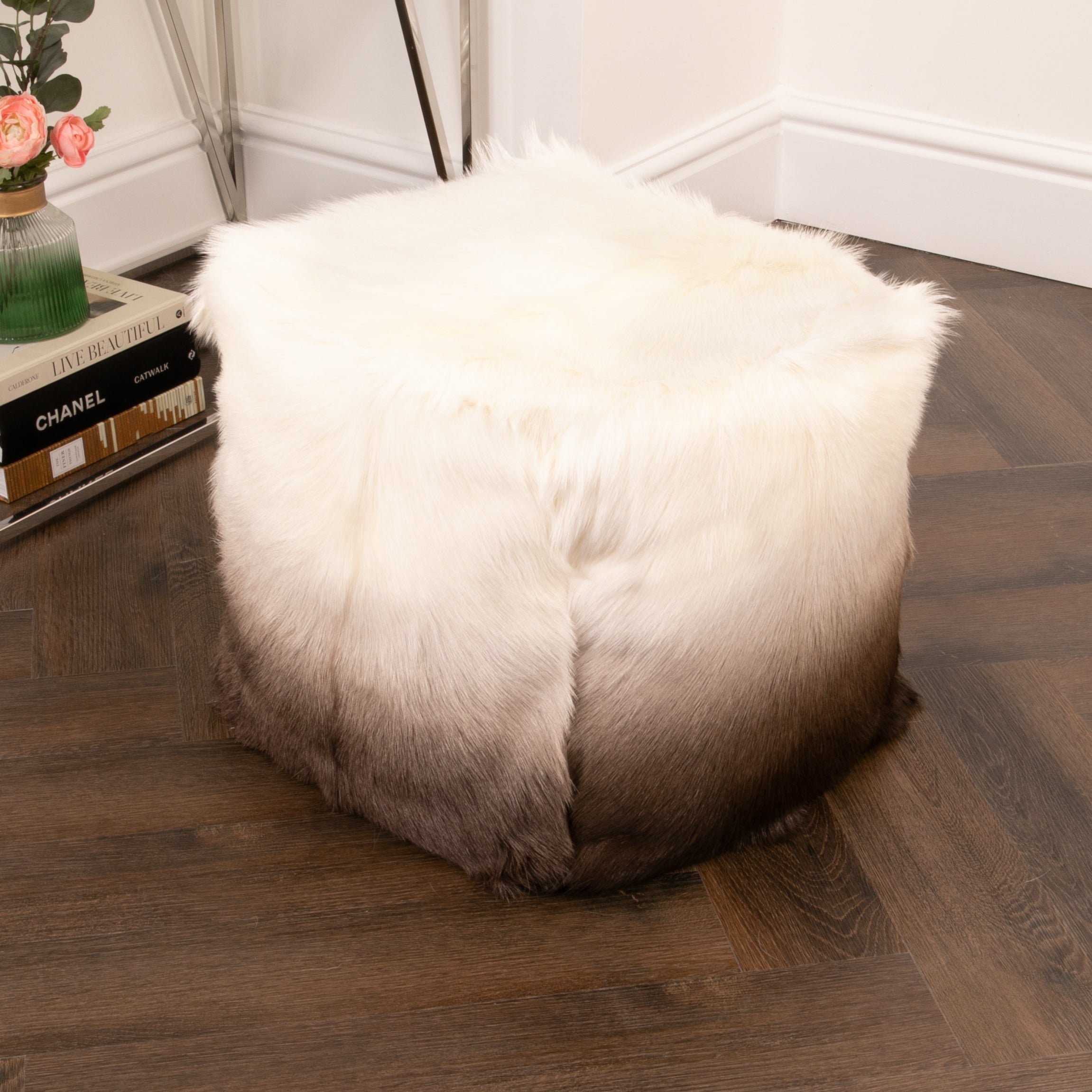 Natural Goatskin Ombre Pouffe