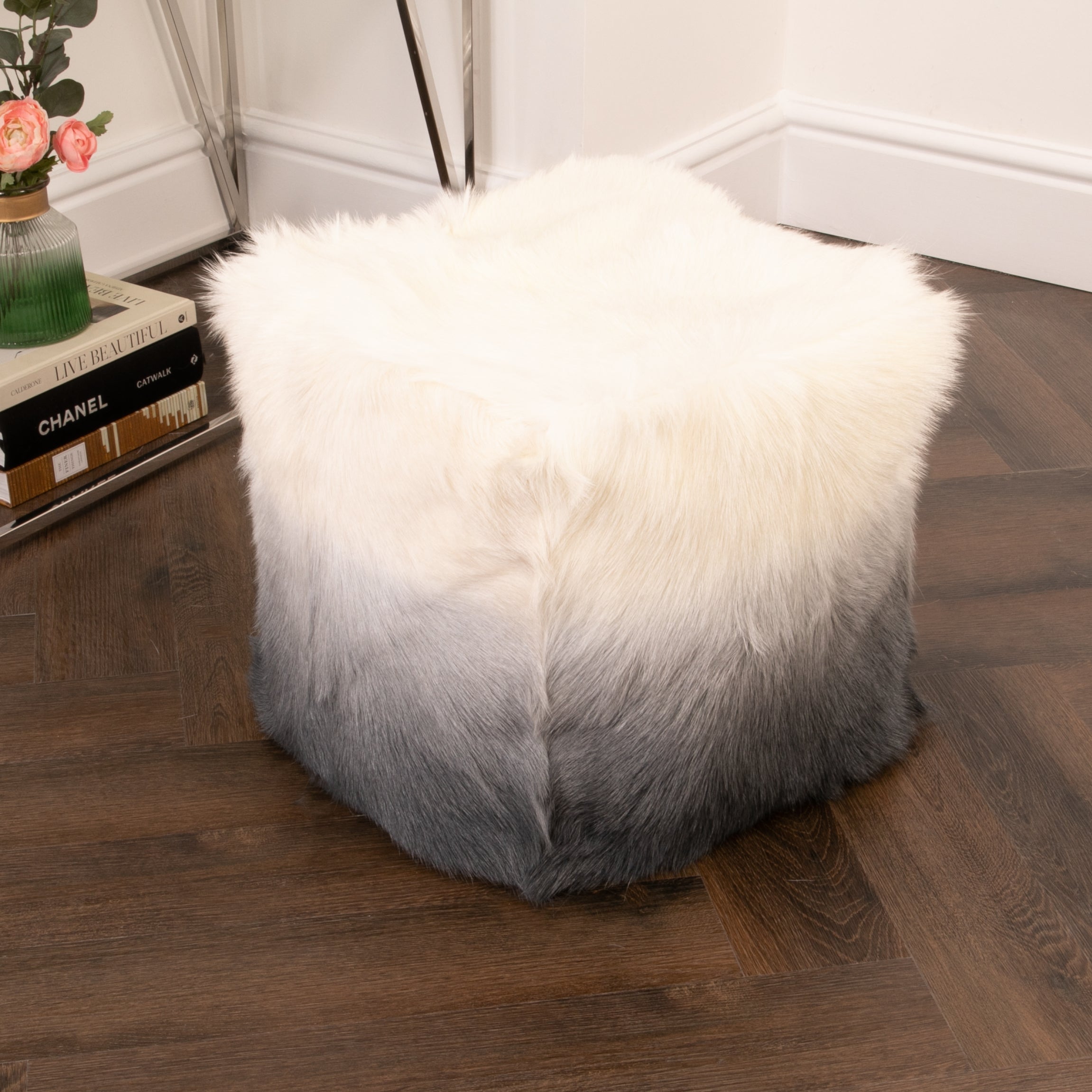 Natural Goatskin Ombre Pouffe