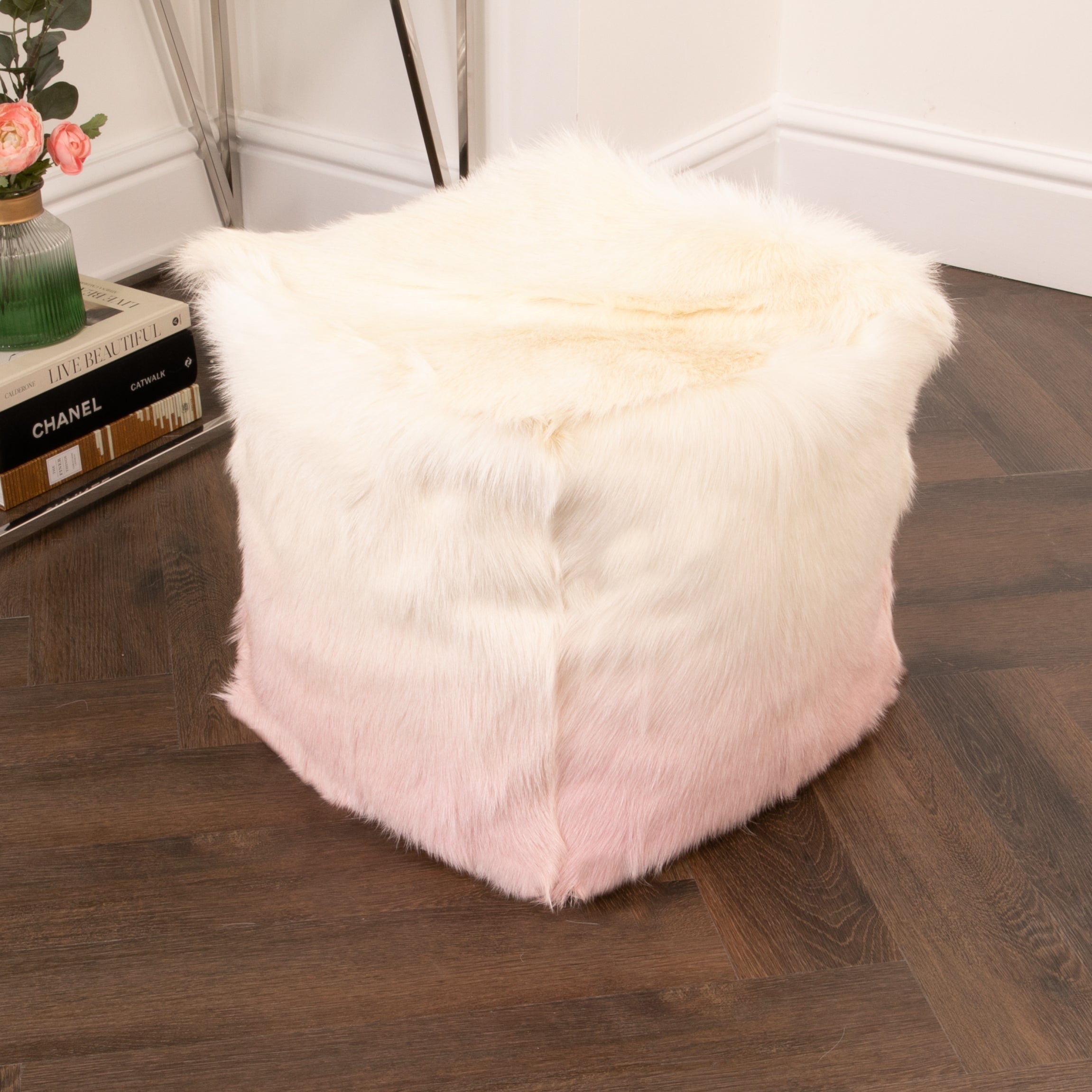 Natural Goatskin Ombre Pouffe