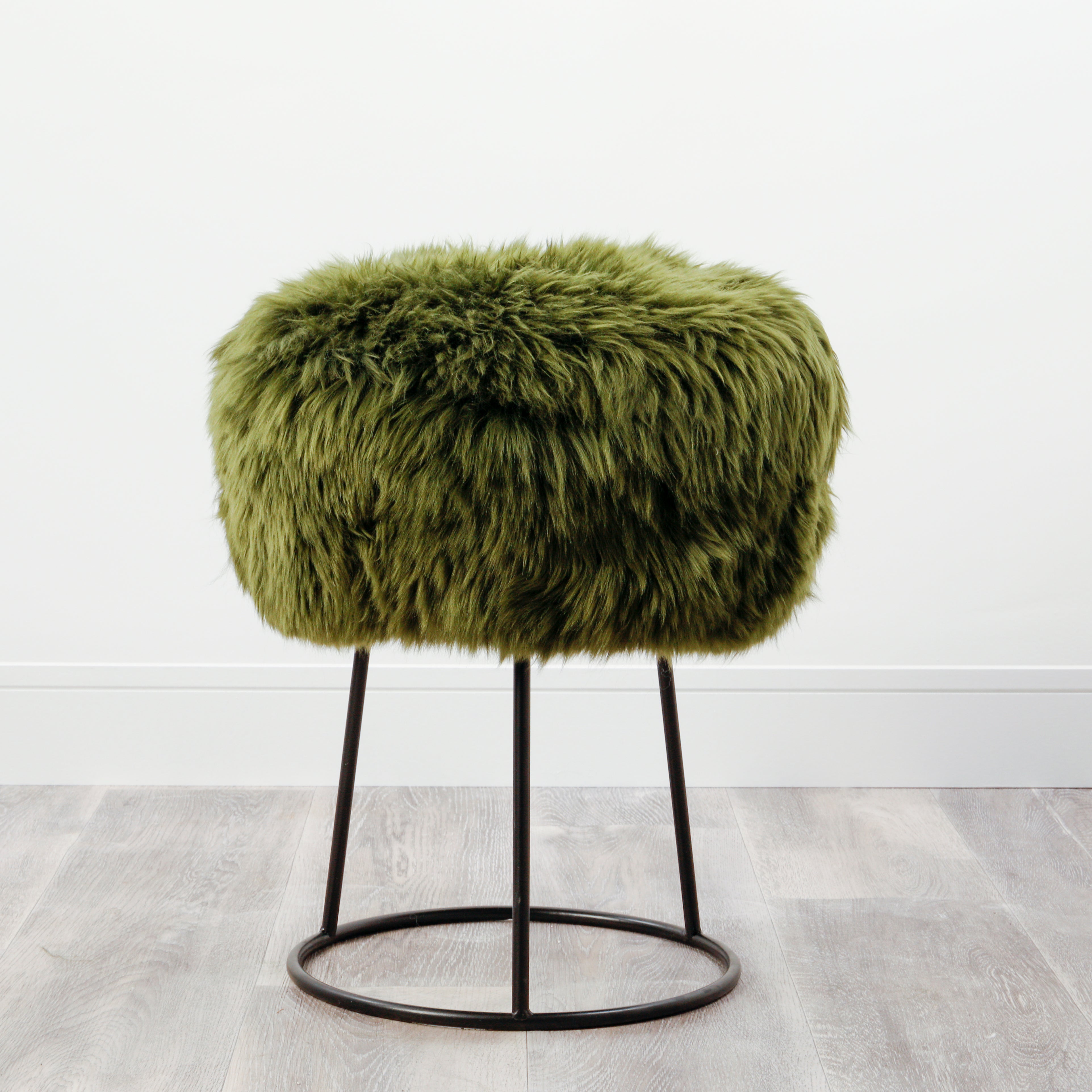 Natural Sheepskin Metal Stool