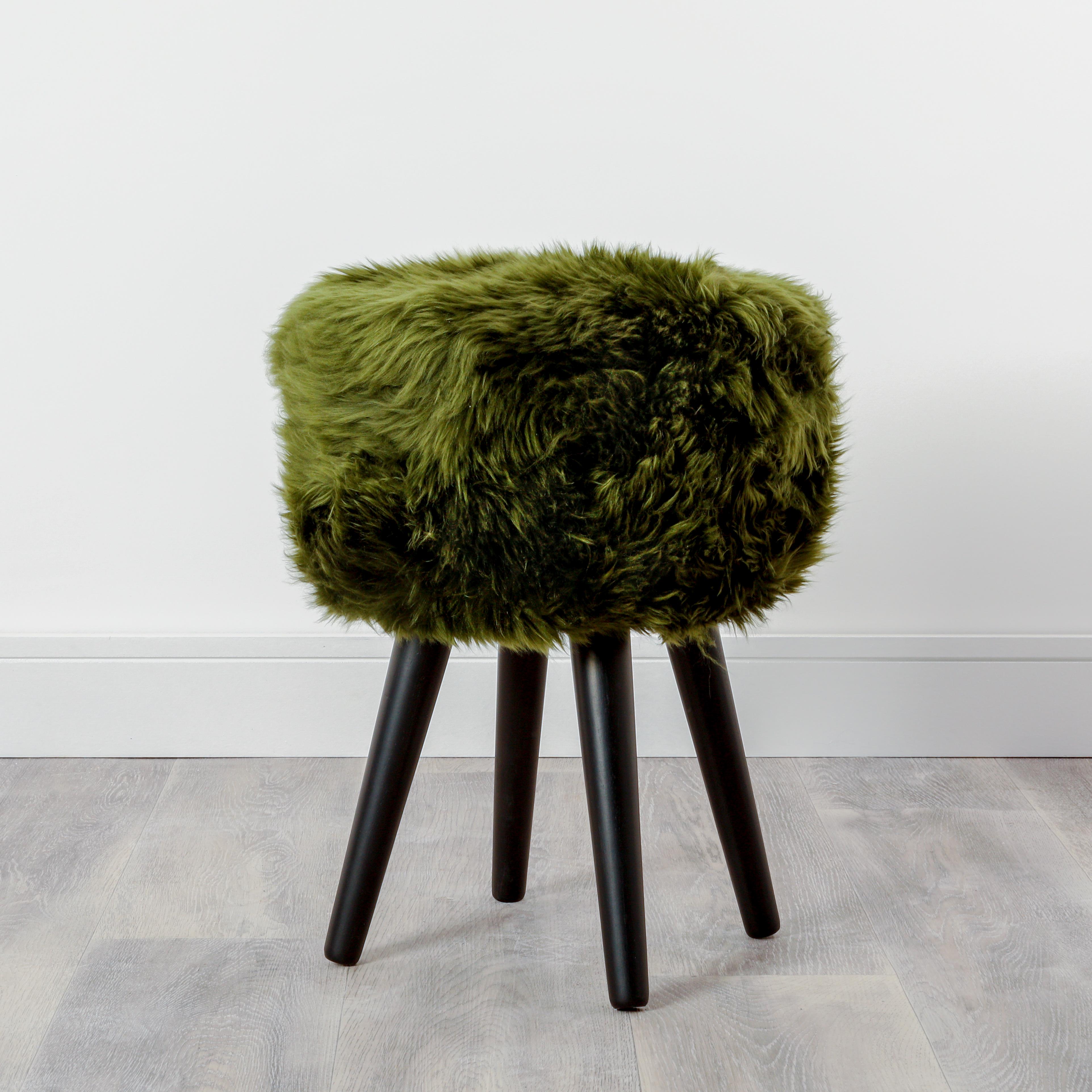 Natural Sheepskin Wood Stool