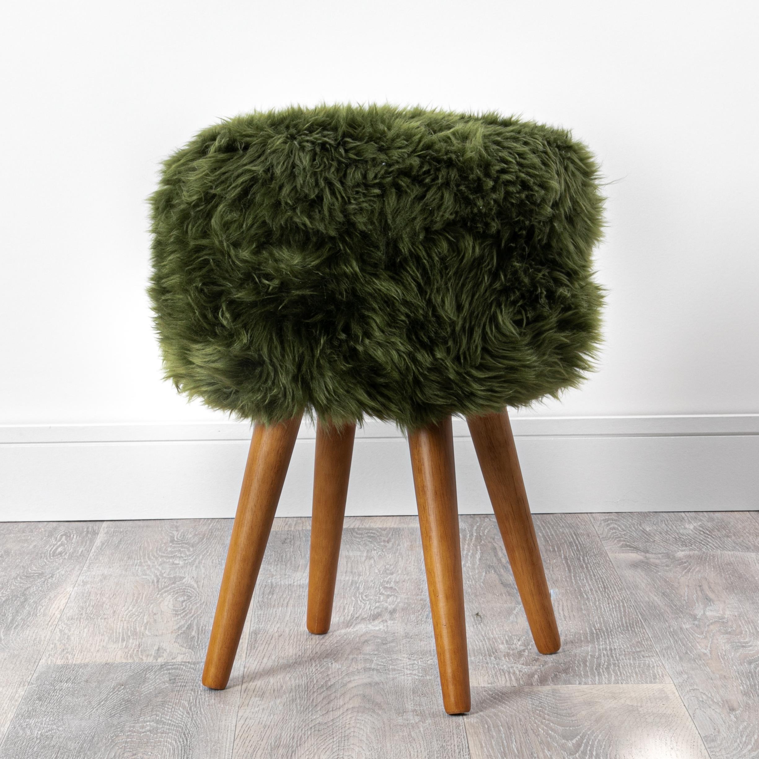 Natural Sheepskin Wood Stool