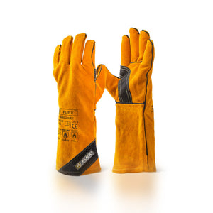 A white background shot showing the orange heat resistant gloves for BBQ pizza ovens