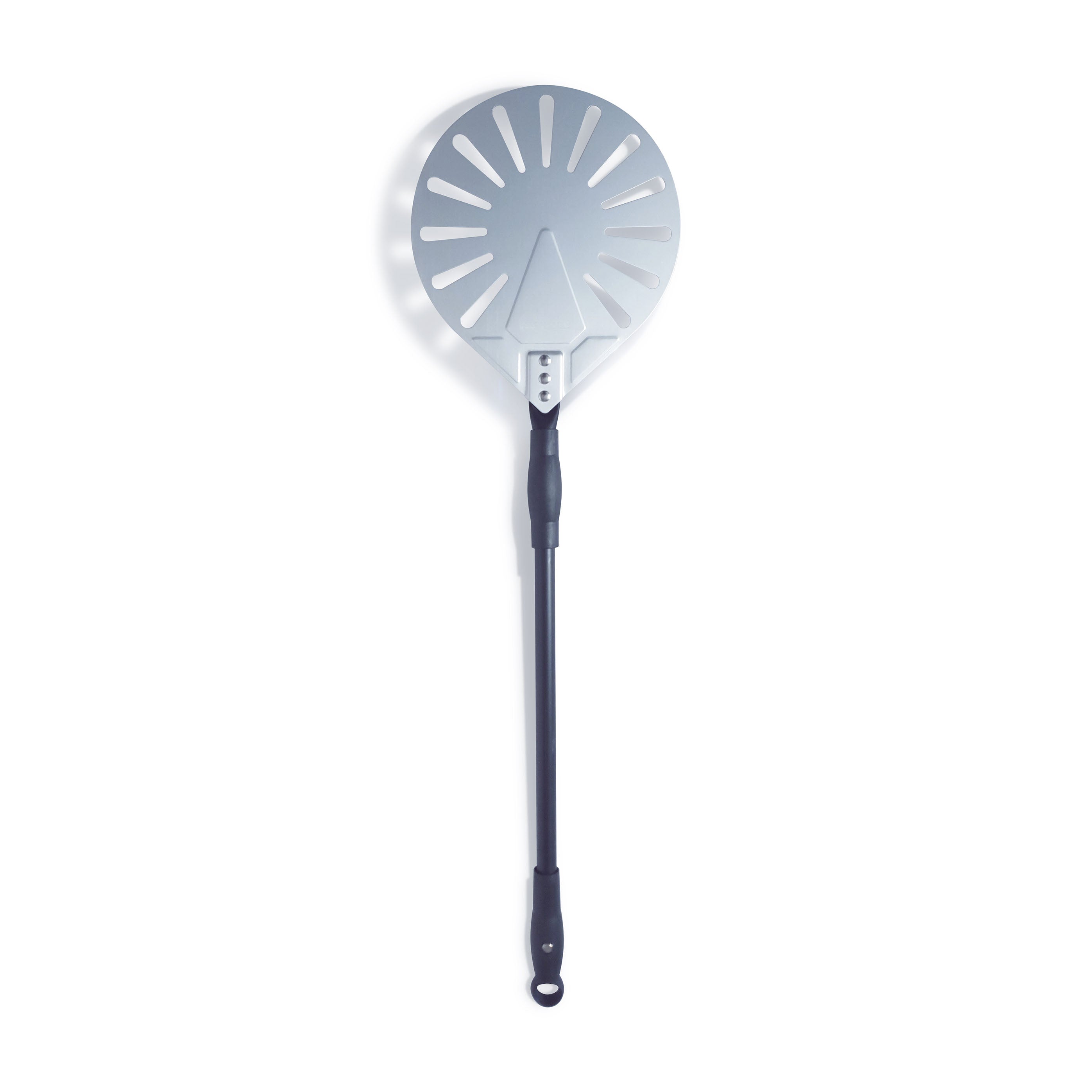 A white background image showing the full pizza oven spinner and handle.